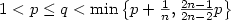 $1< p \le q<\min\big\{p+\frac1n,\frac{2n-1}{2n-2}p\big\}$